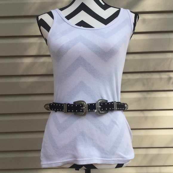 New Express Studded Double Buckle Western Belt - Picture 5 of 7